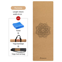 Load image into Gallery viewer, 183X61cm Natural Rubber Cork Yoga Mat Fitness Gym Sports Mats Pilates Exercise Pads Non-slip Yoga mats 5mm Absorb Sweat Odorless
